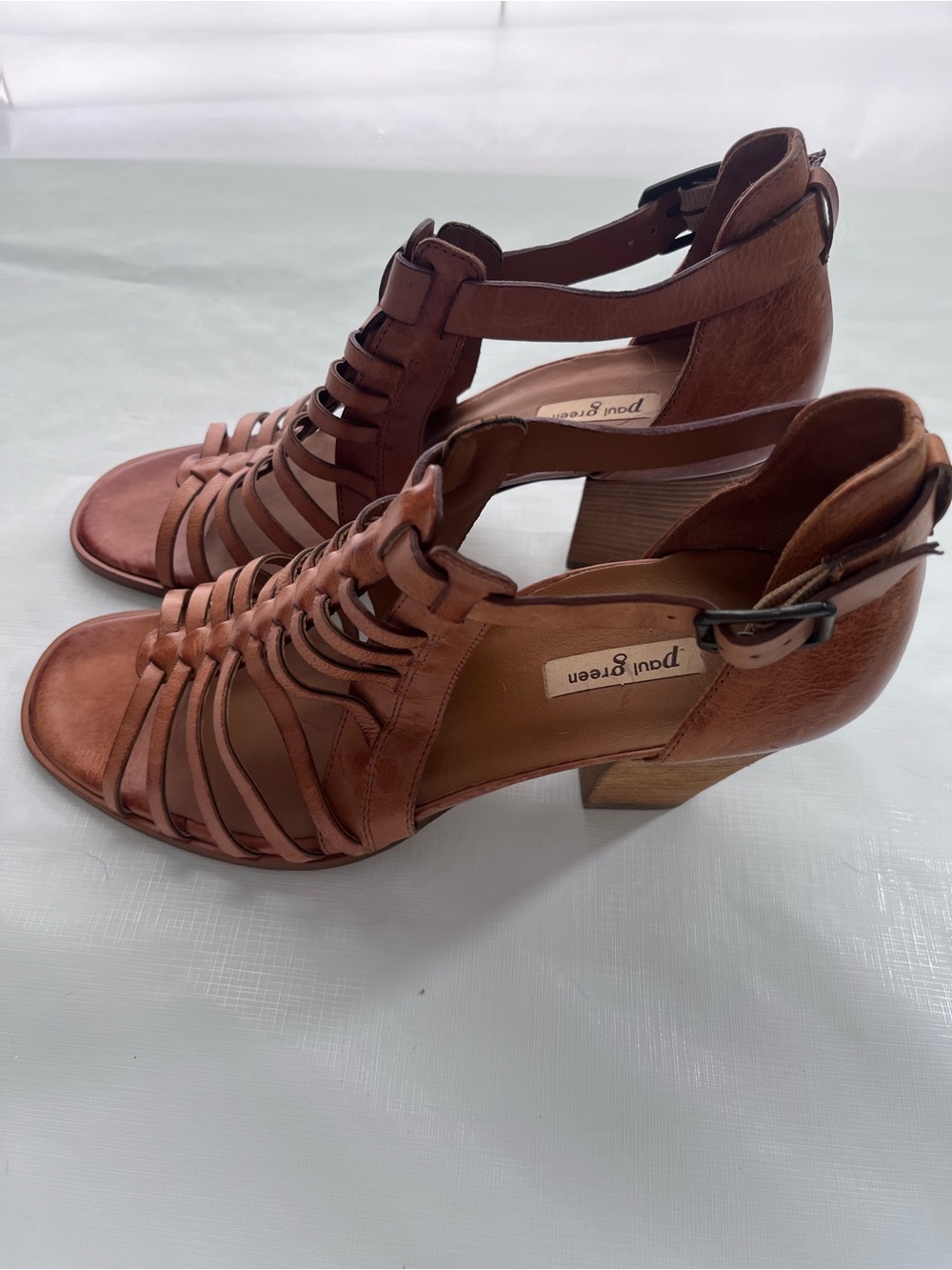 Paul Green Brown Leather Strappy Block Heel Sandals